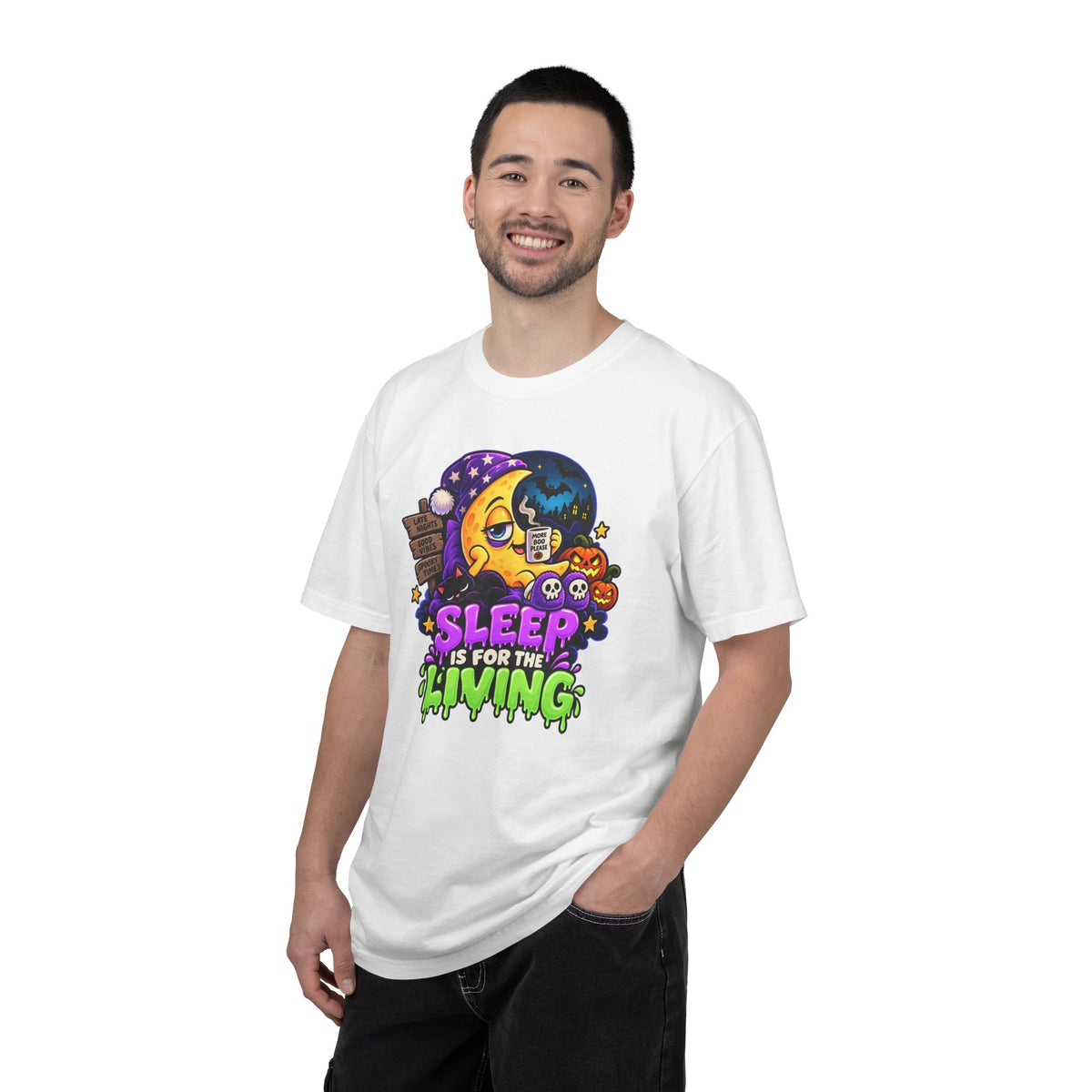 Sleep Is for the Living – Funny Halloween Moon T-Shirt