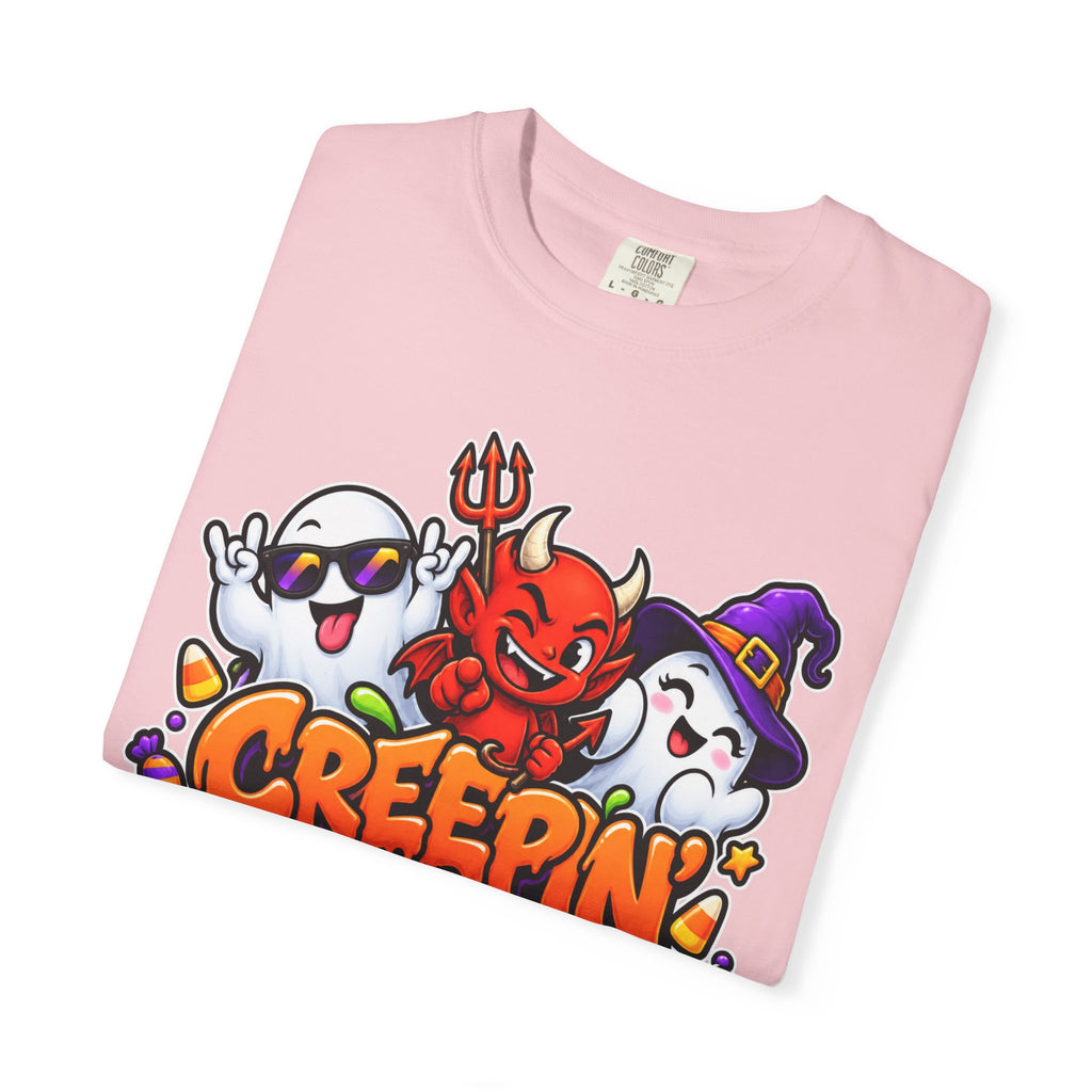 Creepin’ With My Crew Halloween T-Shirt – Colorful Funny Ghost & Devil Graphic Tee