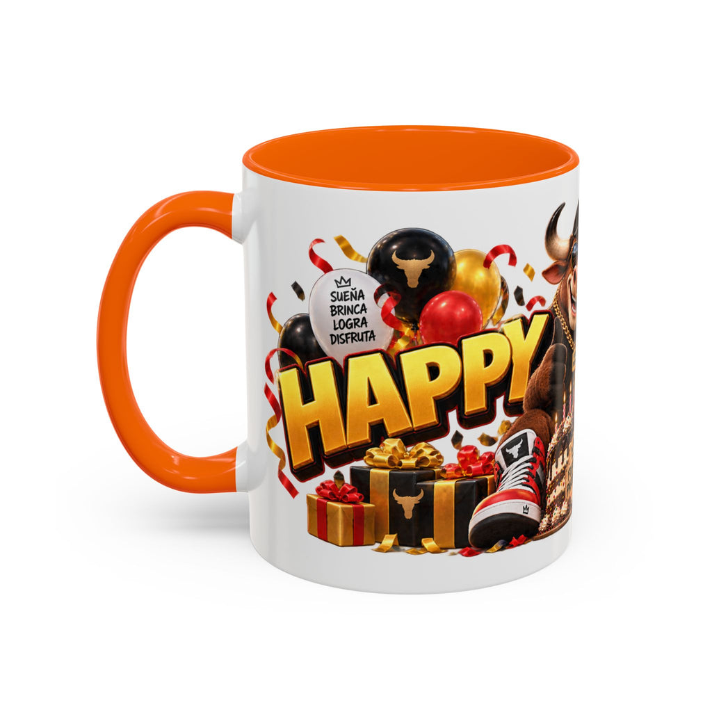 Happy Birthday Bull Mug – Colorful 3D Birthday Gift – White Coffee Mug