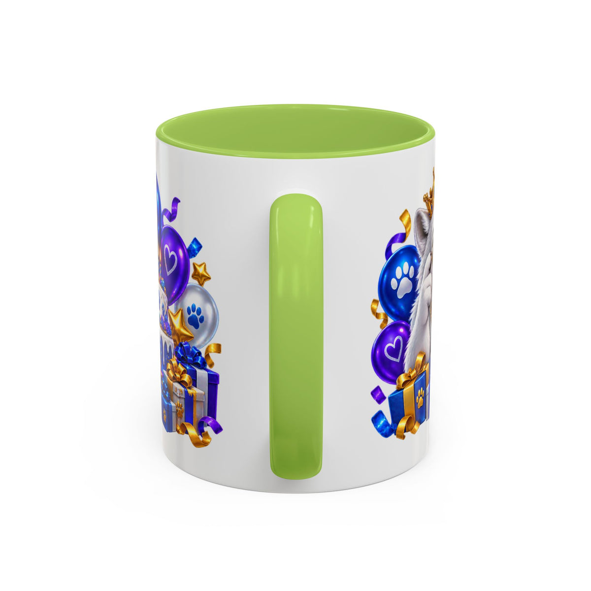 White Wolf Happy Birthday Mug – Blue Purple & Gold Birthday Gift – FestoraShop White Coffee Mug