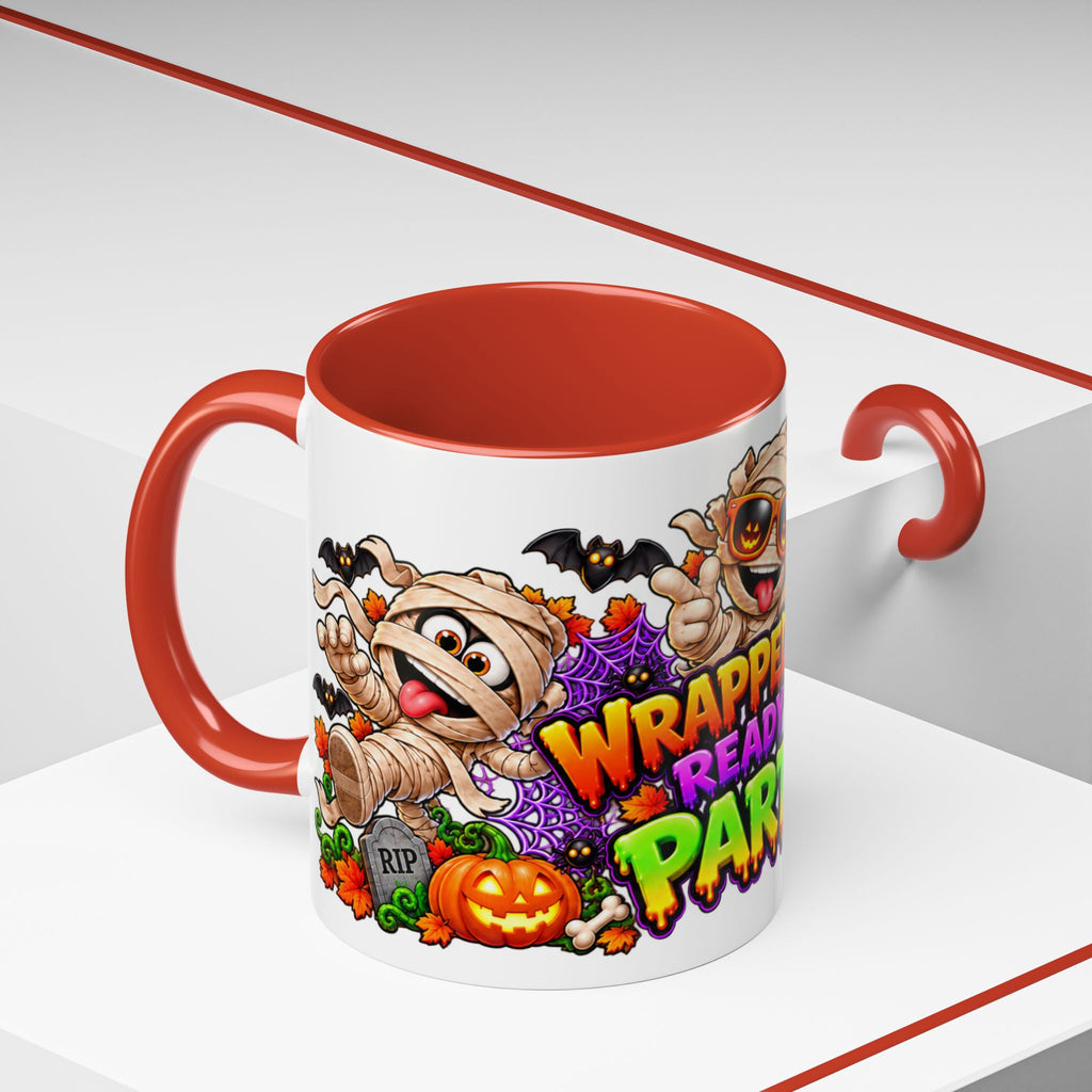 Wrapped Up & Ready to Party White Mug – Funny Mummies & Spooky Party Design