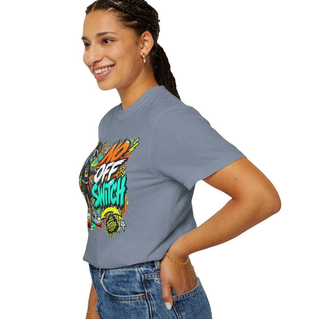 No Off Switch Robot Graphic T-Shirt — Bold Retro Streetwear Design