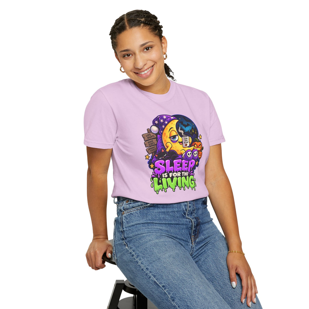 Sleep Is for the Living – Funny Halloween Moon T-Shirt