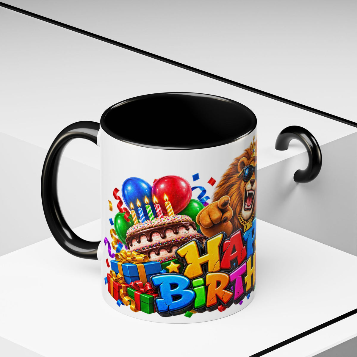 Lion Happy Birthday Mug – Colorful 3D King Celebration Design