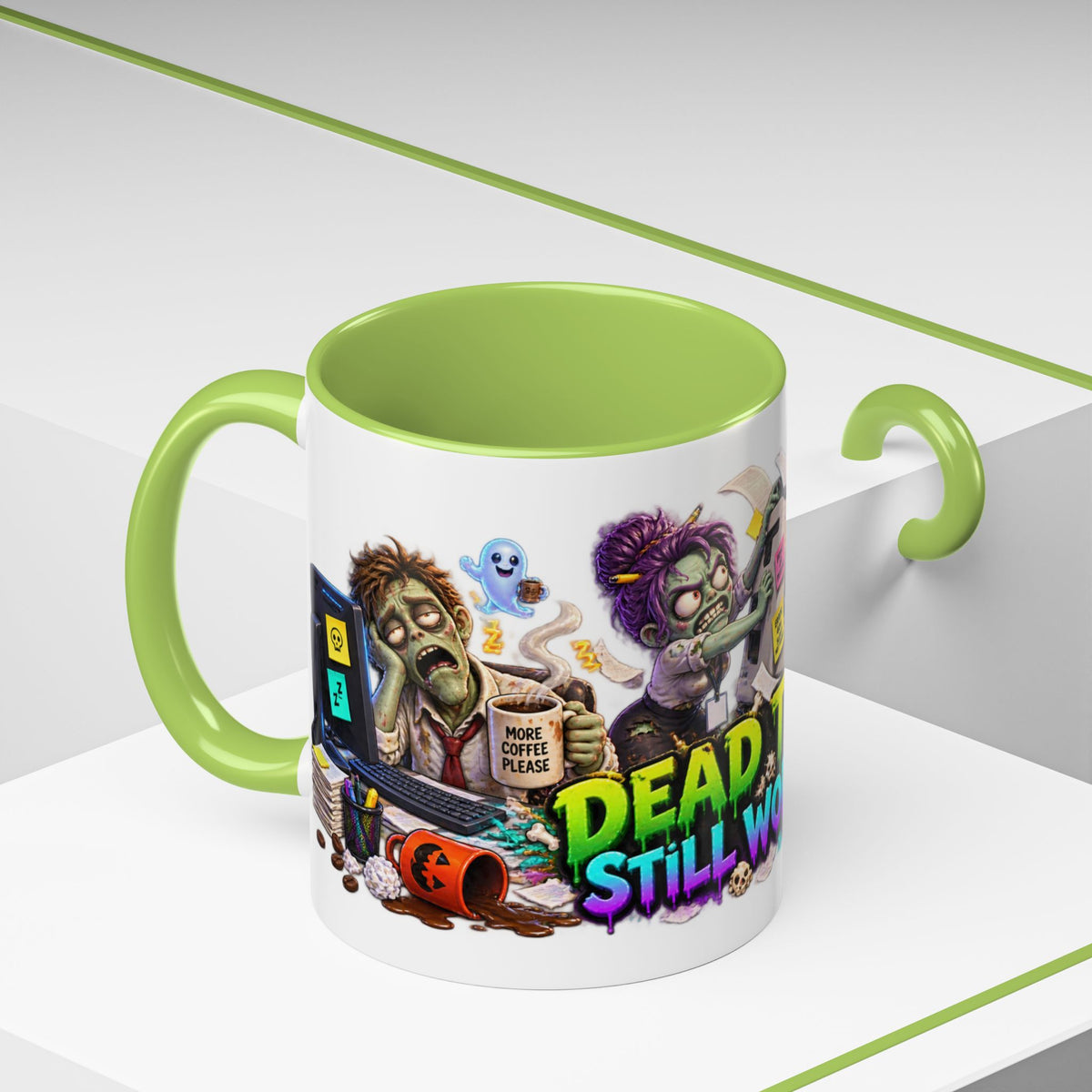 Dead Tired Still Working Zombie Office Halloween White Mug