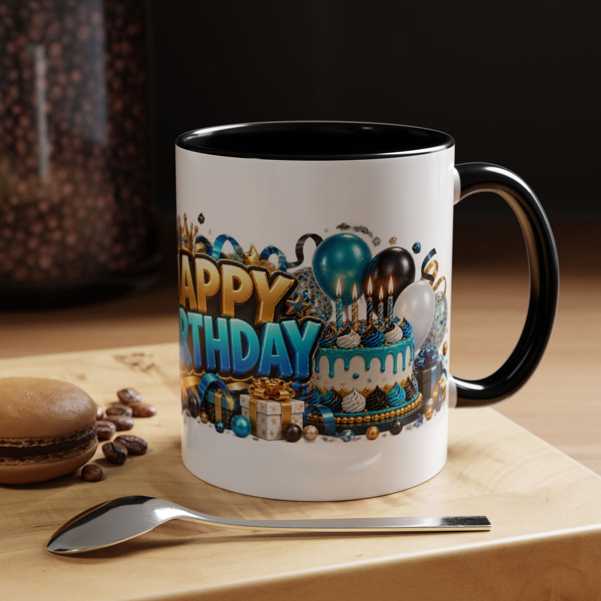 Happy Birthday White Tiger Mug – Colorful 3D Birthday Gift – White Coffee Mug