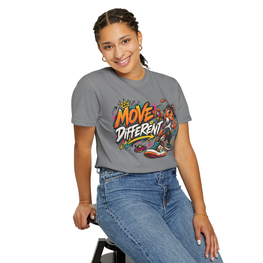 Move Different Graphic T-Shirt — Streetwear Skate Ant Mascot Design