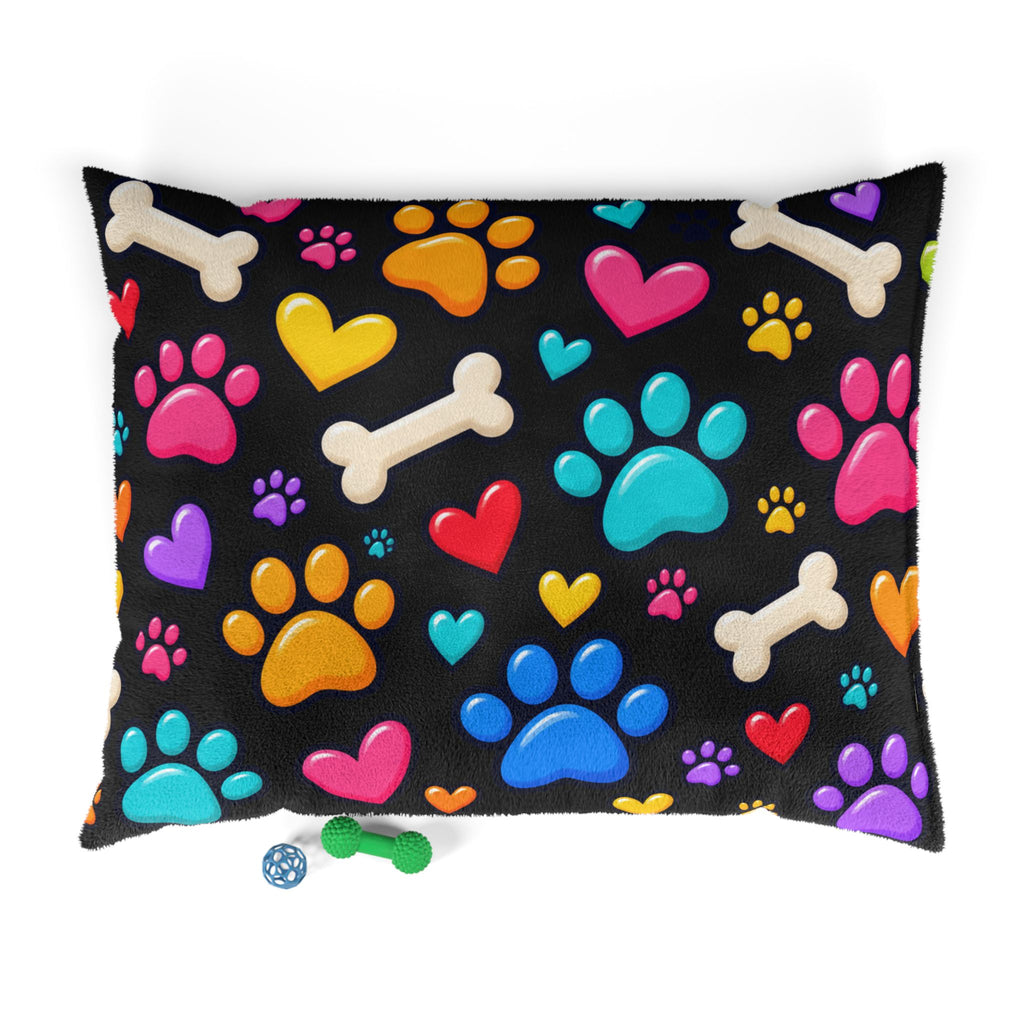 Colorful Paws Pet Bed – Black Dog & Cat Cushion in 3 Sizes