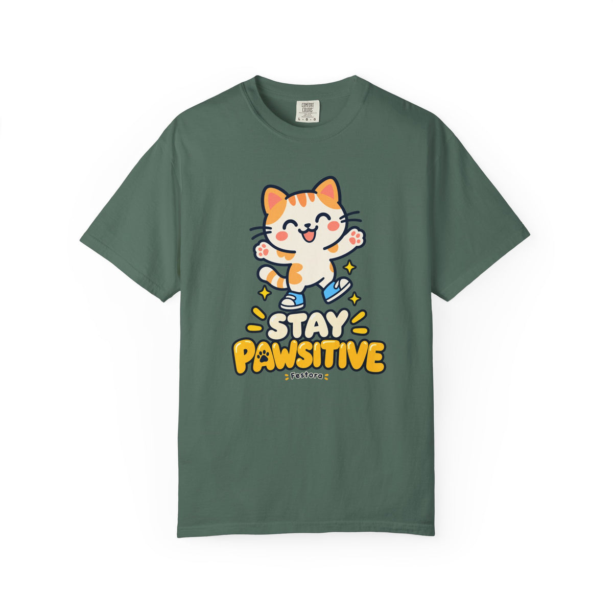Stay Pawsitive – Cute Happy Cat Graphic T-Shirt