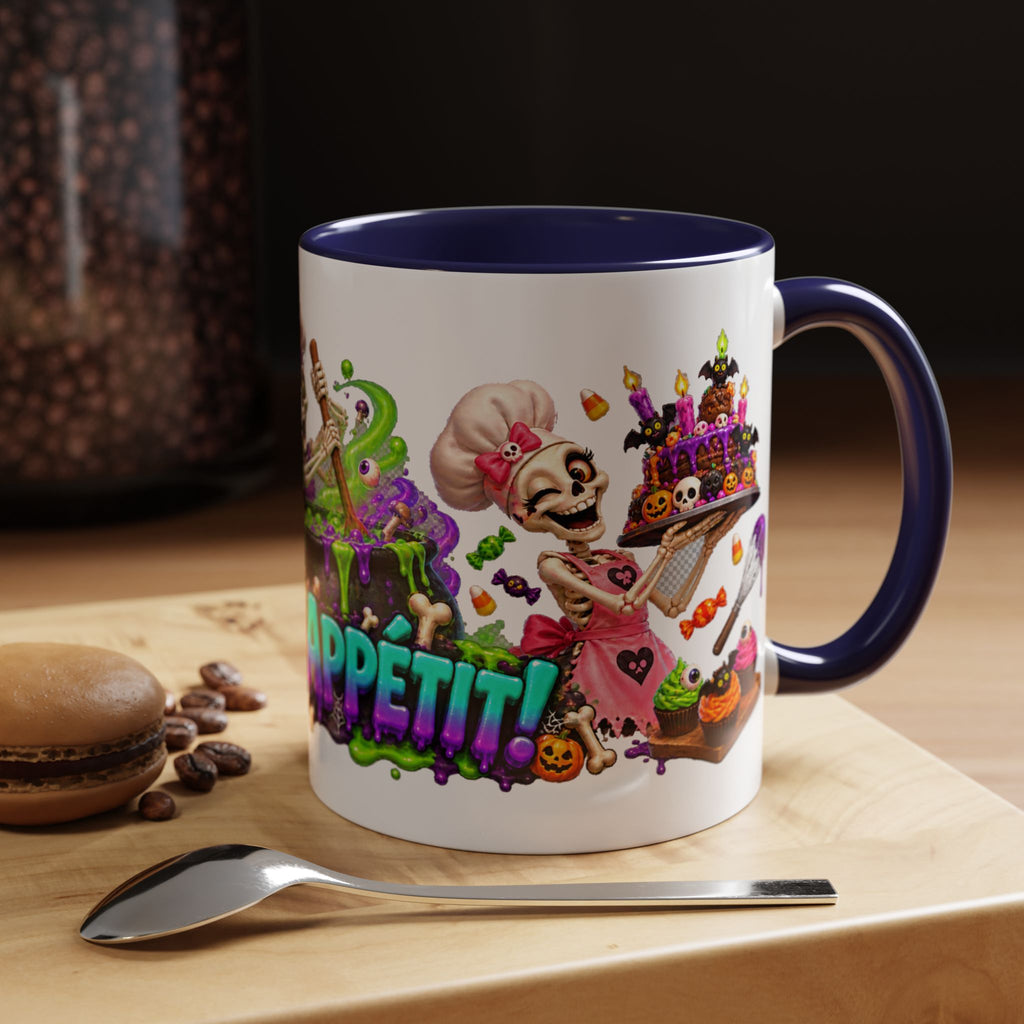 Bone Appetit Skeleton Chefs Halloween White Mug