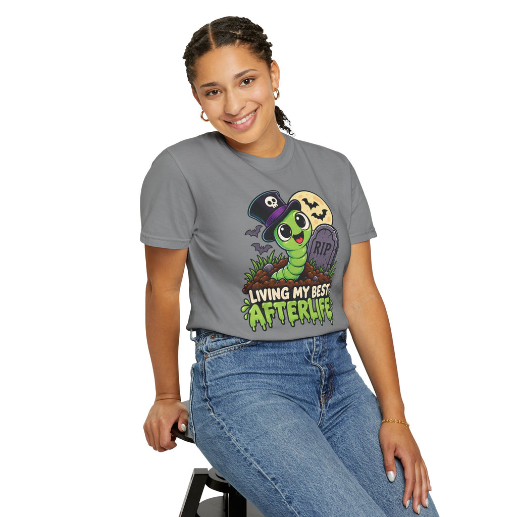 Living My Best Afterlife – Cute Halloween Graveyard Worm T-Shirt
