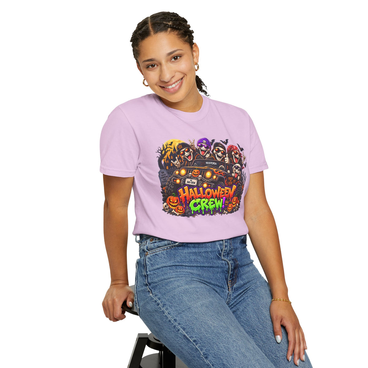 Halloween Crew T-Shirt – Skeleton Jeep Spooky Graphic Tee