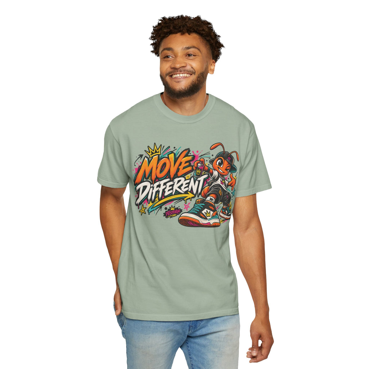Move Different Graphic T-Shirt — Streetwear Skate Ant Mascot Design