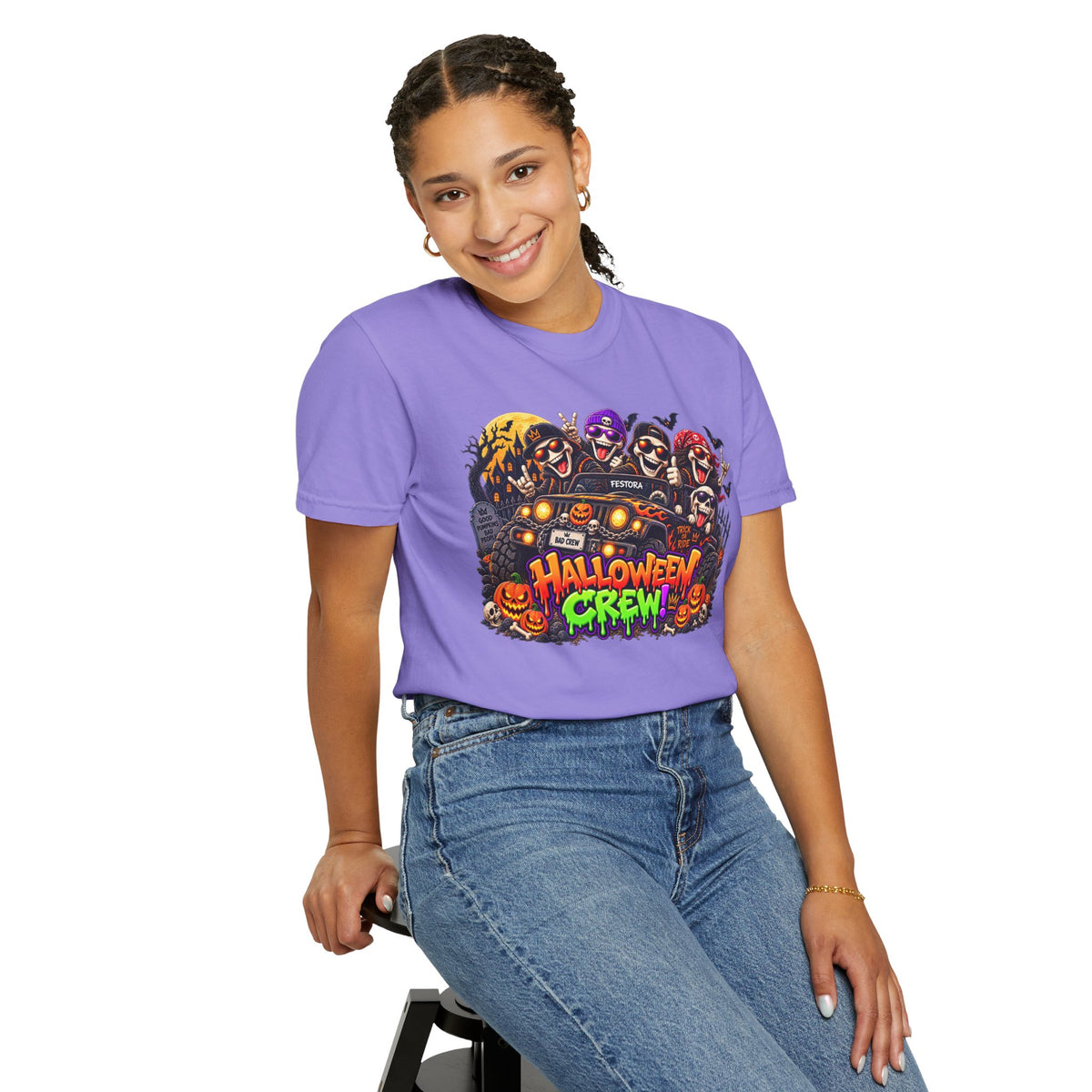 Halloween Crew T-Shirt – Skeleton Jeep Spooky Graphic Tee