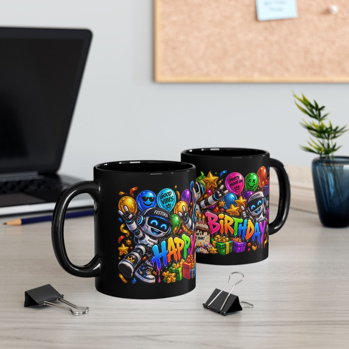 Birthday Robot Mug — Colorful Happy Birthday Gift Coffee Cup (11oz)