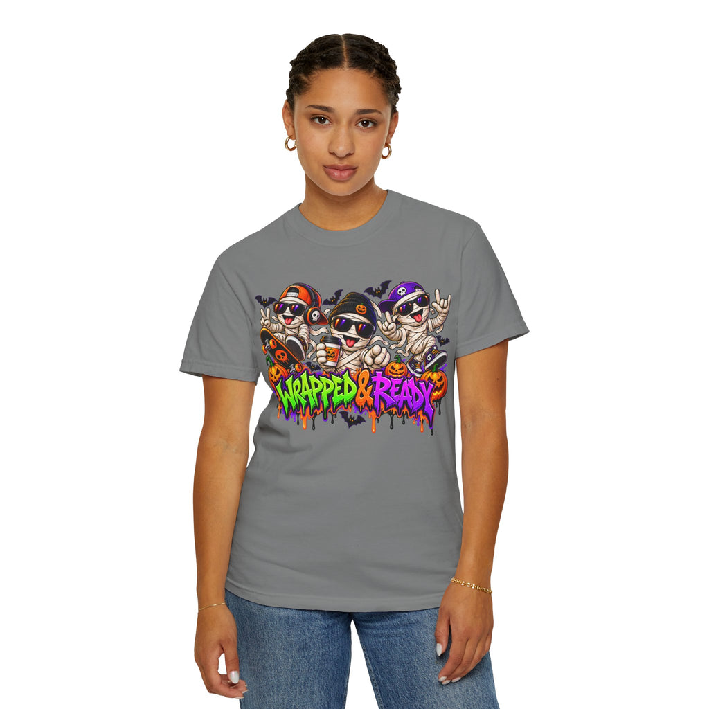Wrapped & Ready – Halloween Mummy Crew Graphic T-Shirt