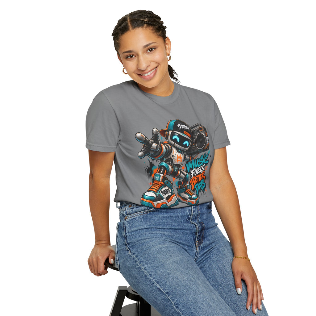 Music Fuels Better Days T-Shirt — Retro Robot Boombox Streetwear