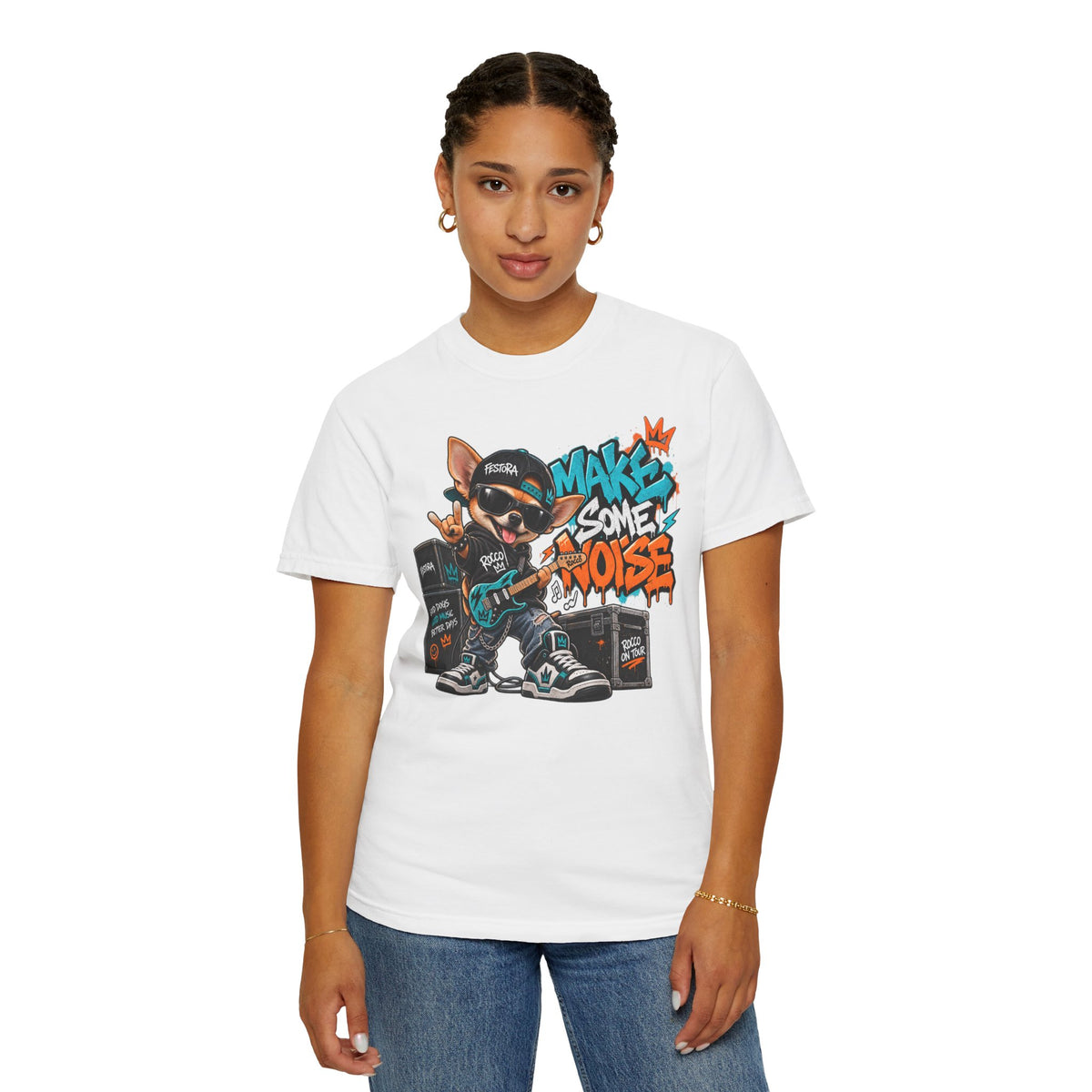 Make Some Noise Rocco Graphic T-Shirt — Streetwear Rock Dog Tee