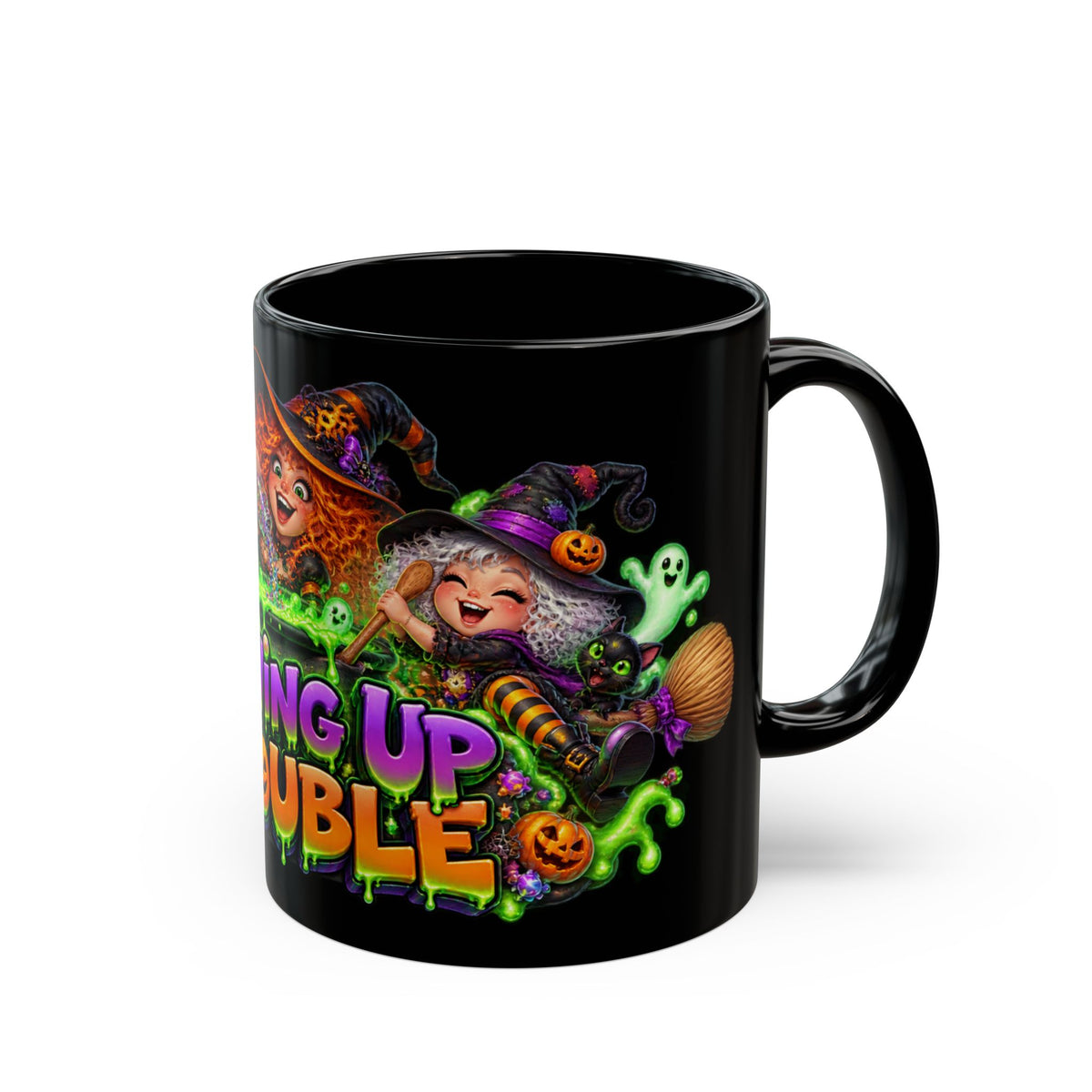 Brewing Up Trouble Witches Halloween Black Mug