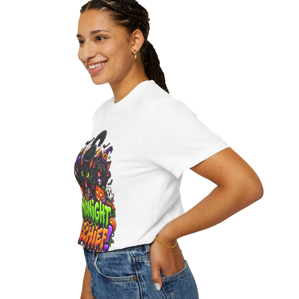 Midnight Mischief Halloween T-Shirt – Funny Black Cat Graphic Tee