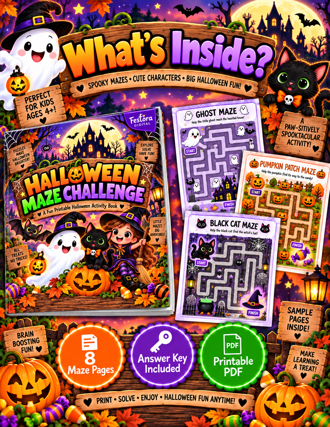 Halloween Maze Challenge Printable Game for Kids | Festora Digital