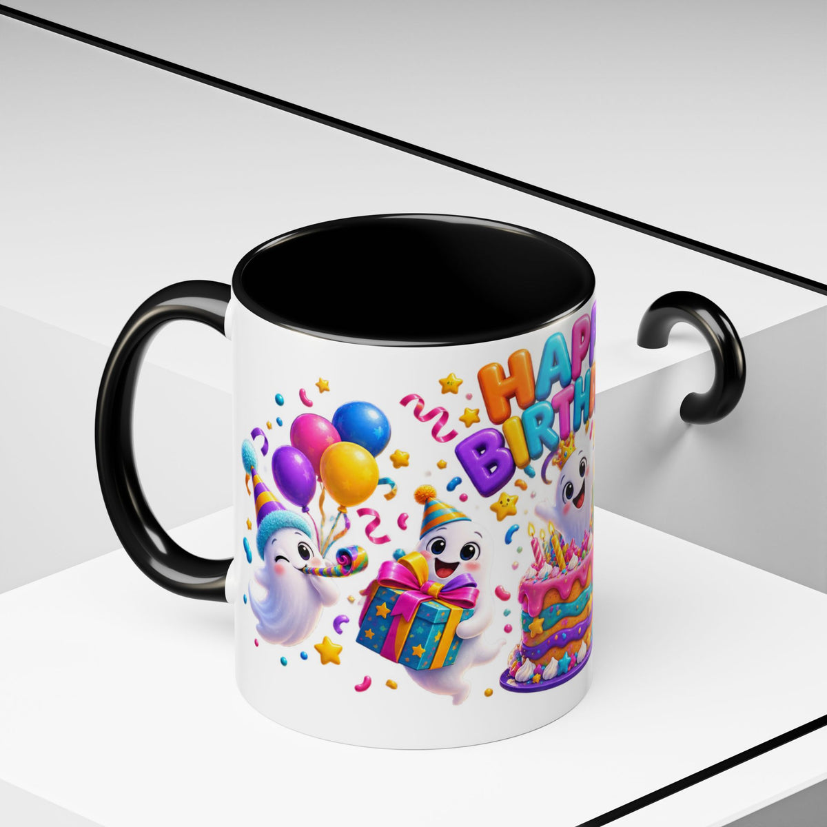 Happy Birthday Accent Coffee Mug - Colorful Celebration Mug (11oz, 15oz)
