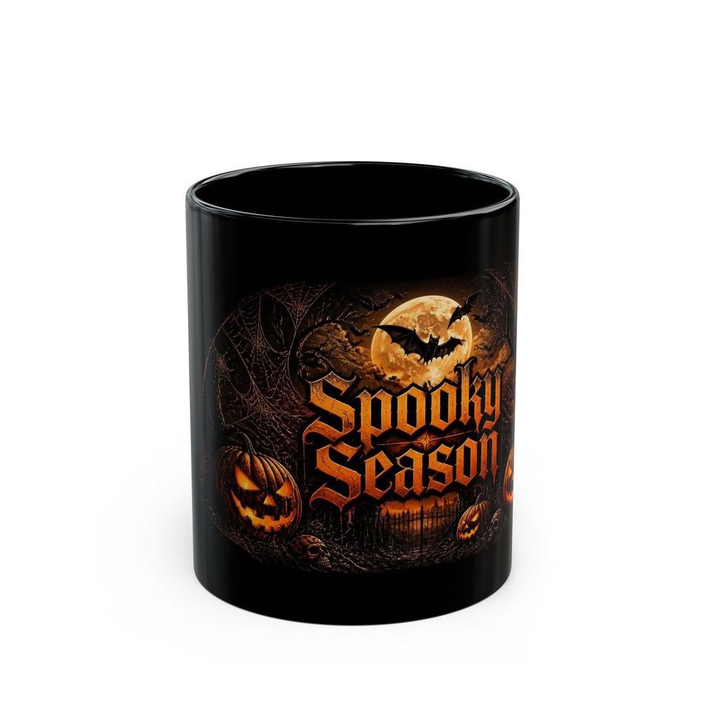 Spooky Season Black Mug – Halloween Pumpkin & Bat Coffee Cup (11oz/15oz)