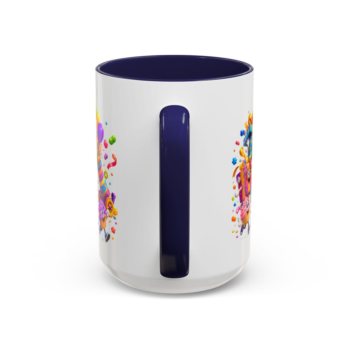 Birthday Party Coffee Mug – Colorful Happy Birthday Cake & Balloon Design (11/15oz Accent Mug)