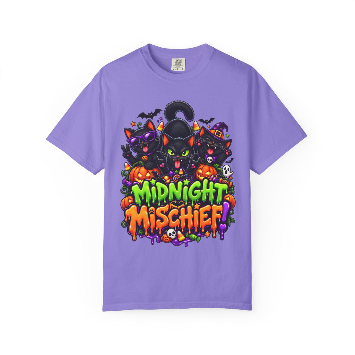 Midnight Mischief Halloween T-Shirt – Funny Black Cat Graphic Tee