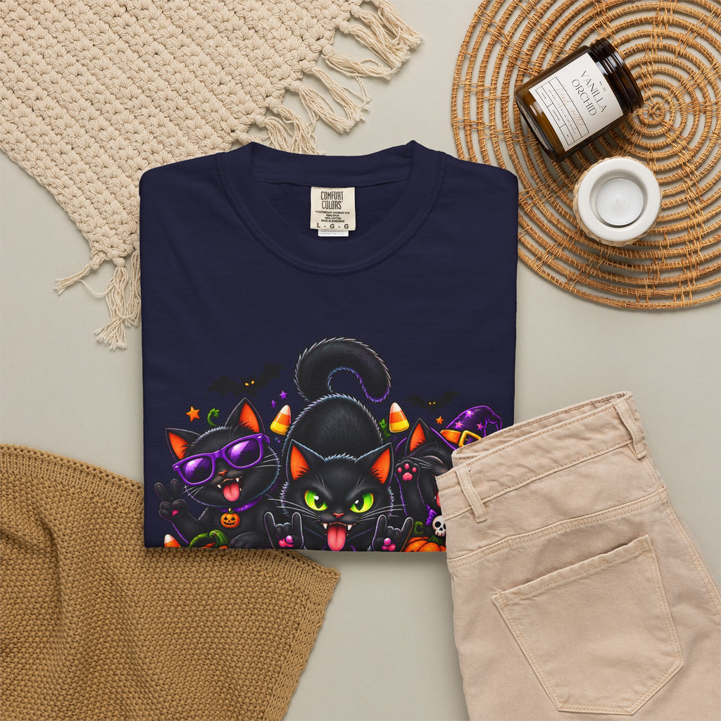 Midnight Mischief Halloween T-Shirt – Funny Black Cat Graphic Tee