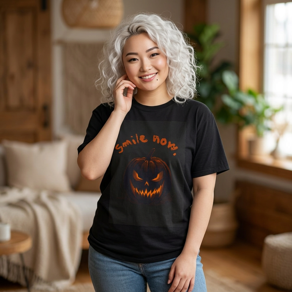 Halloween Pumpkin T-Shirt — 'Smile Now' Jack-O'-Lantern Tee