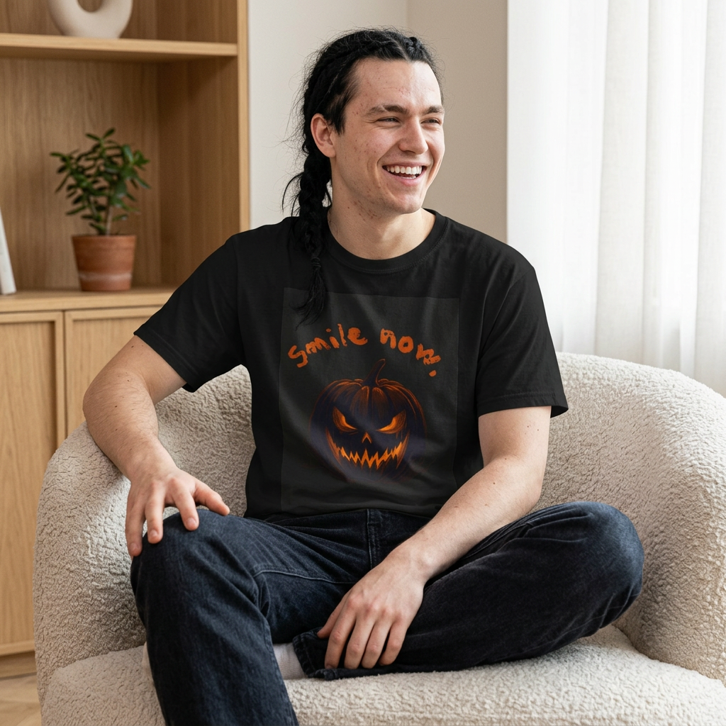 Halloween Pumpkin T-Shirt — 'Smile Now' Jack-O'-Lantern Tee