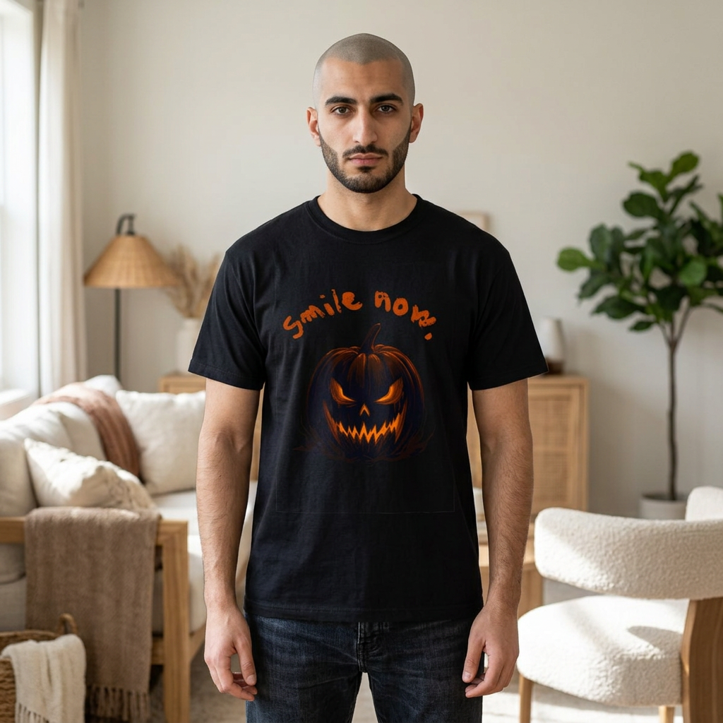Halloween Pumpkin T-Shirt — 'Smile Now' Jack-O'-Lantern Tee
