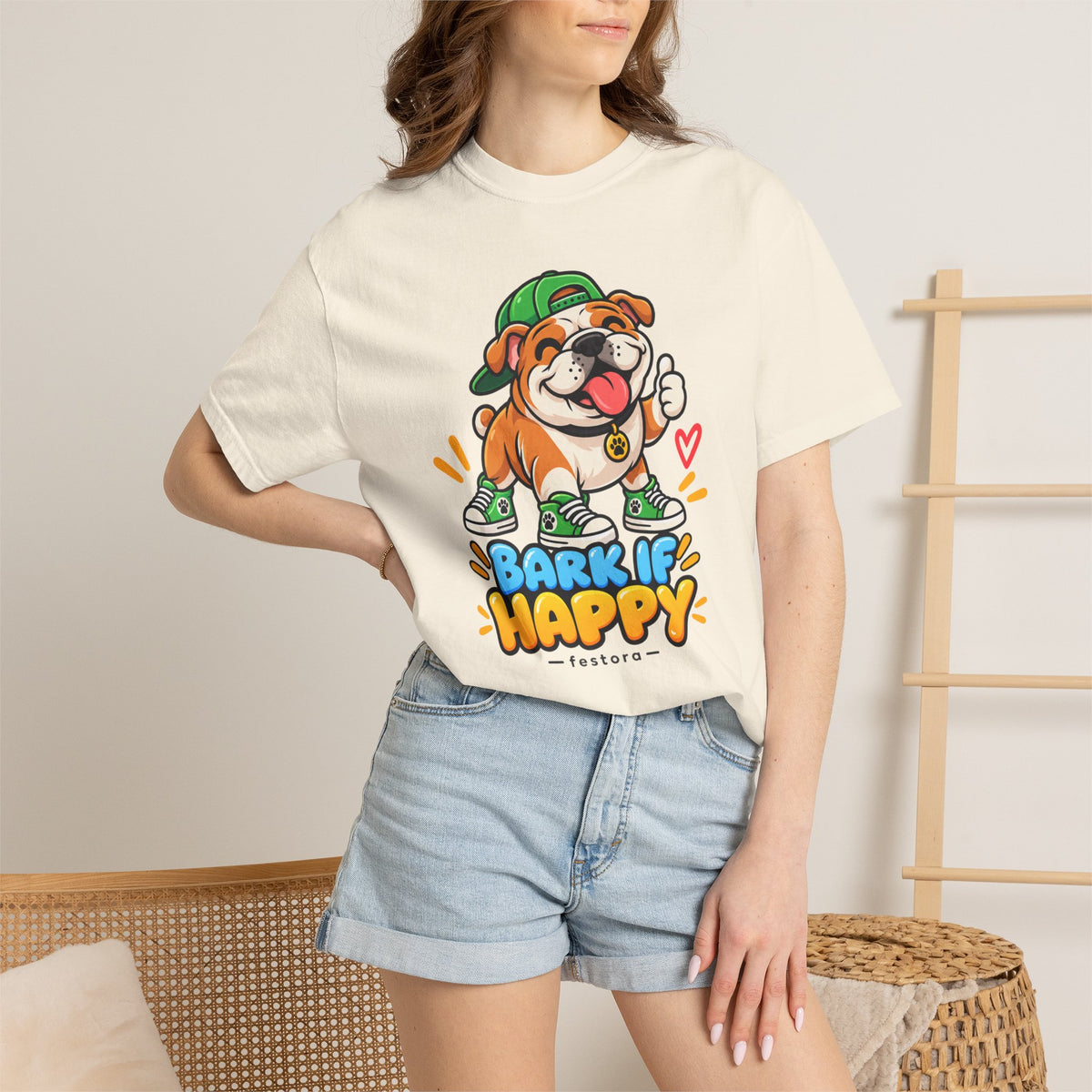 Bark If Happy – Cute Bulldog Graphic T-Shirt