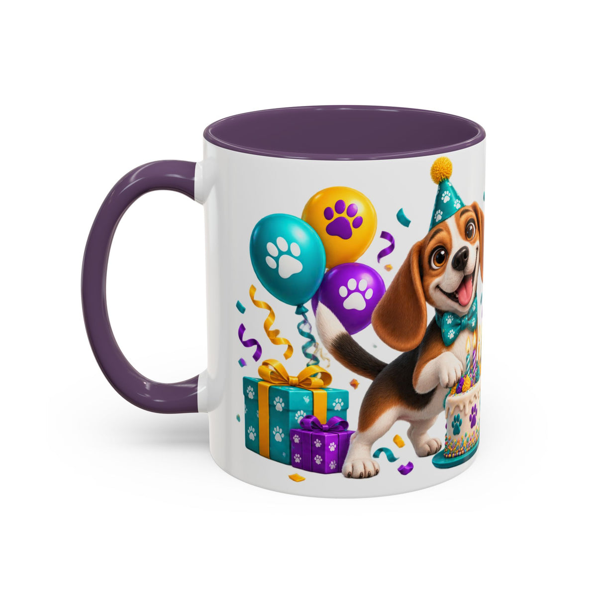Beagle Birthday Mug – Fetch the Cake White Ceramic Coffee Cup