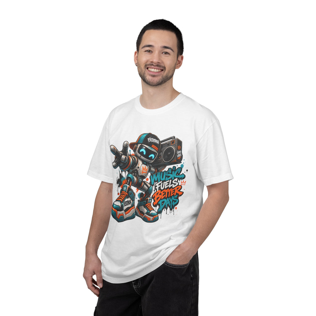Music Fuels Better Days T-Shirt — Retro Robot Boombox Streetwear