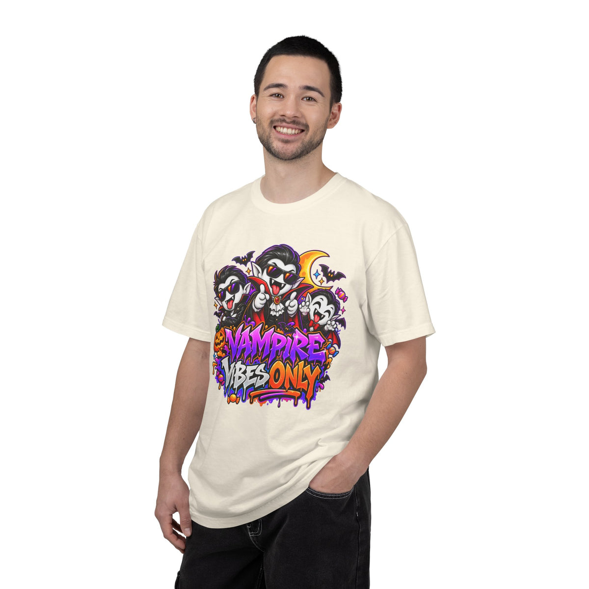 Neon Vampire Vibes Halloween Unisex Garment-Dyed T-Shirt Featuring a Cool Festora Vampire Crew