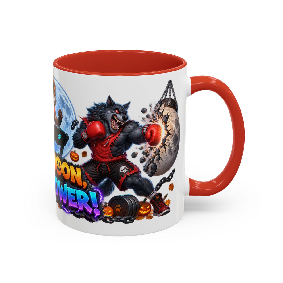 Full Moon Full Power Werewolf Gym Halloween White Mug