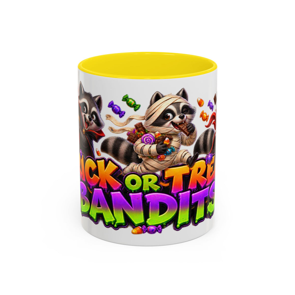 Trick or Treat Bandits Raccoons Halloween White Mug