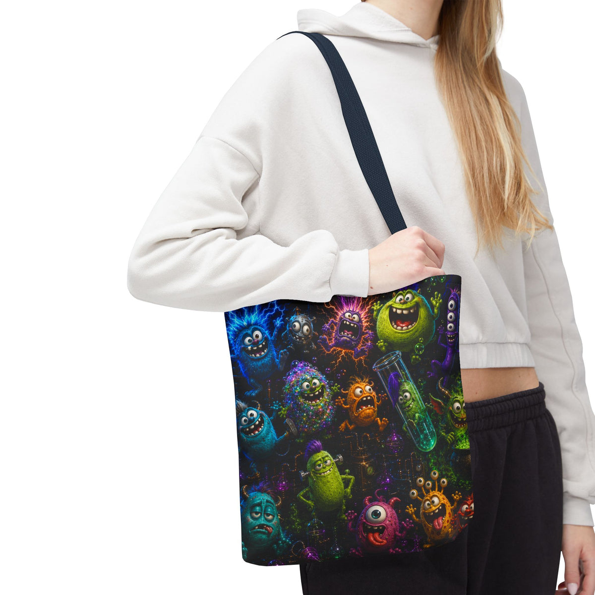 Mad Scientist Monsters Tote Bag – Colorful Laboratory Creature All-Over Print