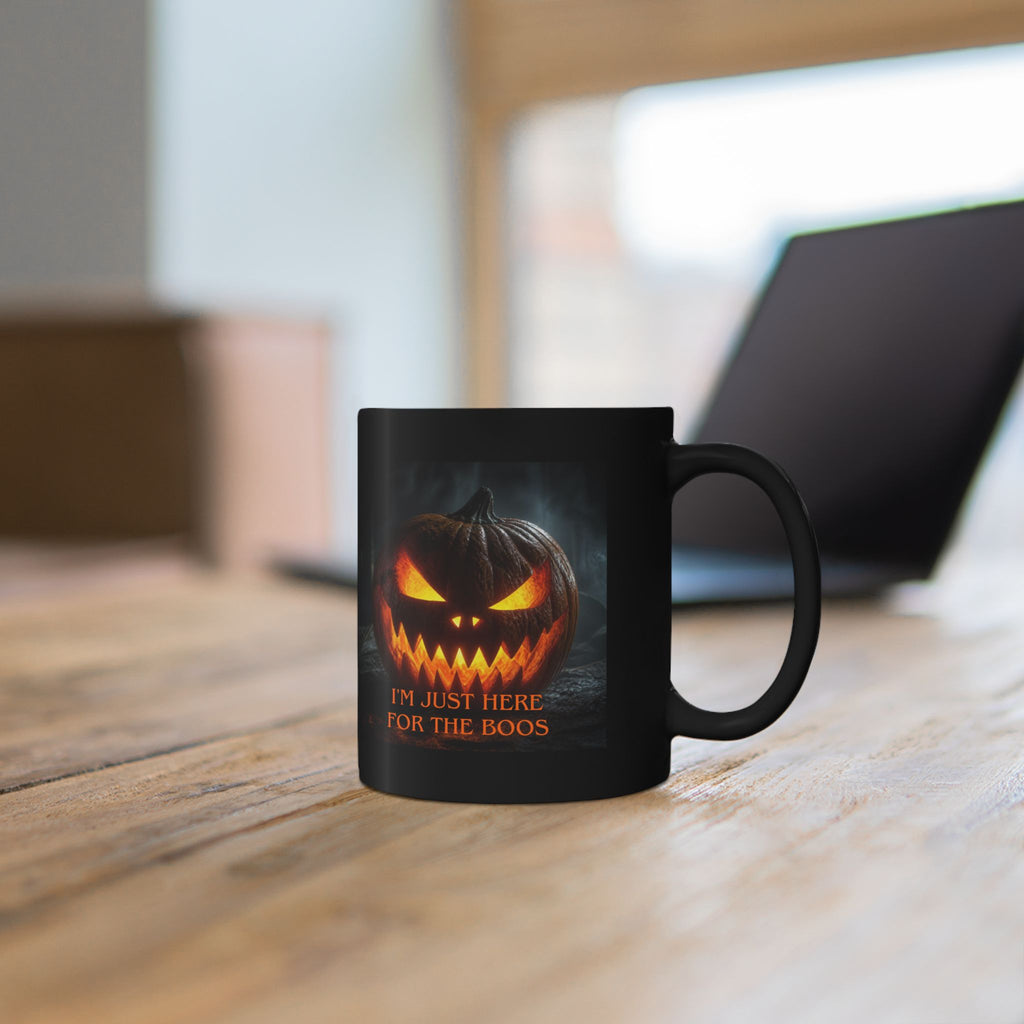 Halloween Pumpkin Mug – "I’m Just Here for the Boos" Black Coffee Cup