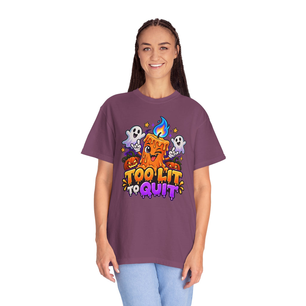 Too Lit to Quit – Funny Halloween Candle T-Shirt