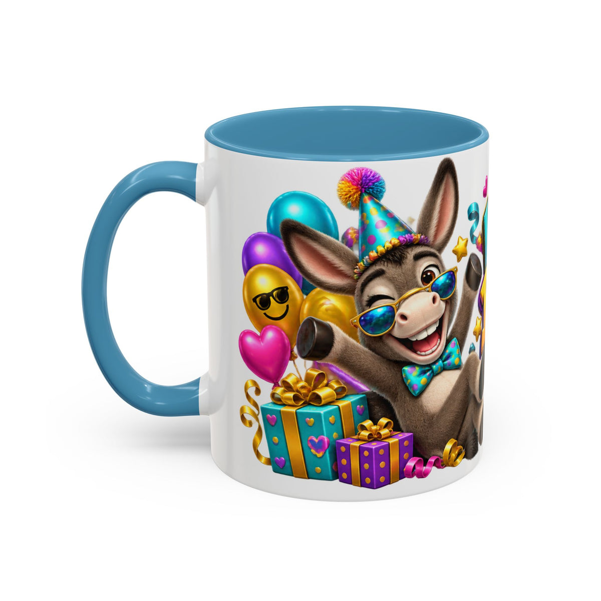 Kickin’ It Birthday Style Donkey White Mug – Funny Happy Birthday Party Cup, Cute Colorful Gift