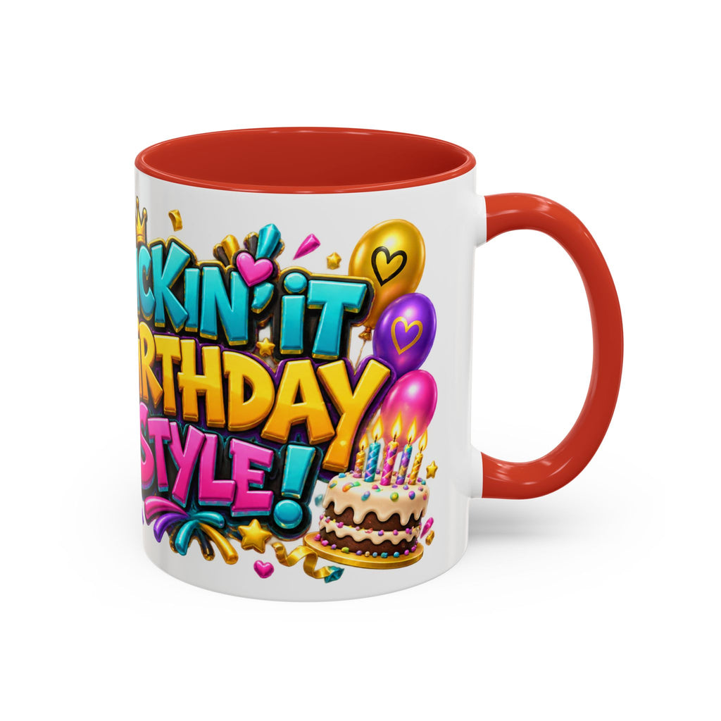 Kickin’ It Birthday Style Donkey White Mug – Funny Happy Birthday Party Cup, Cute Colorful Gift