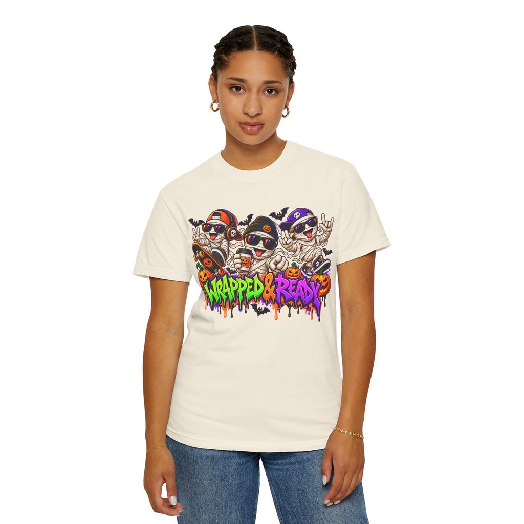 Wrapped & Ready – Halloween Mummy Crew Graphic T-Shirt