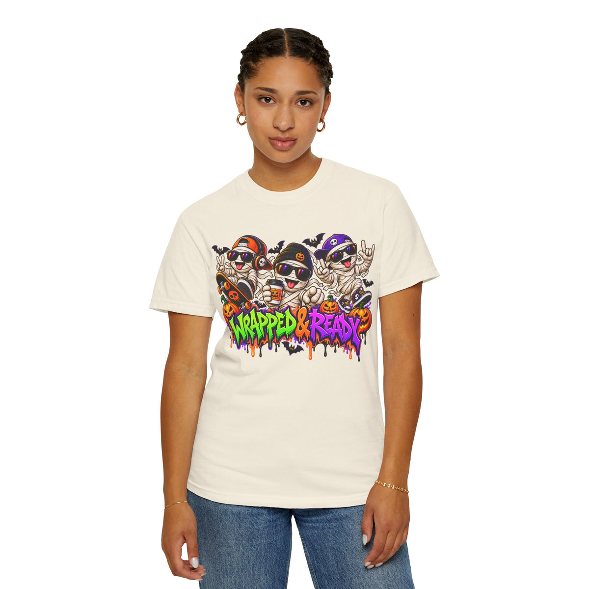 Wrapped & Ready – Halloween Mummy Crew Graphic T-Shirt