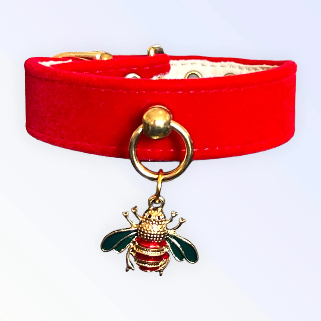 Red Velvet Bee Charm Dog Collar – Rhinestone Boutique Style