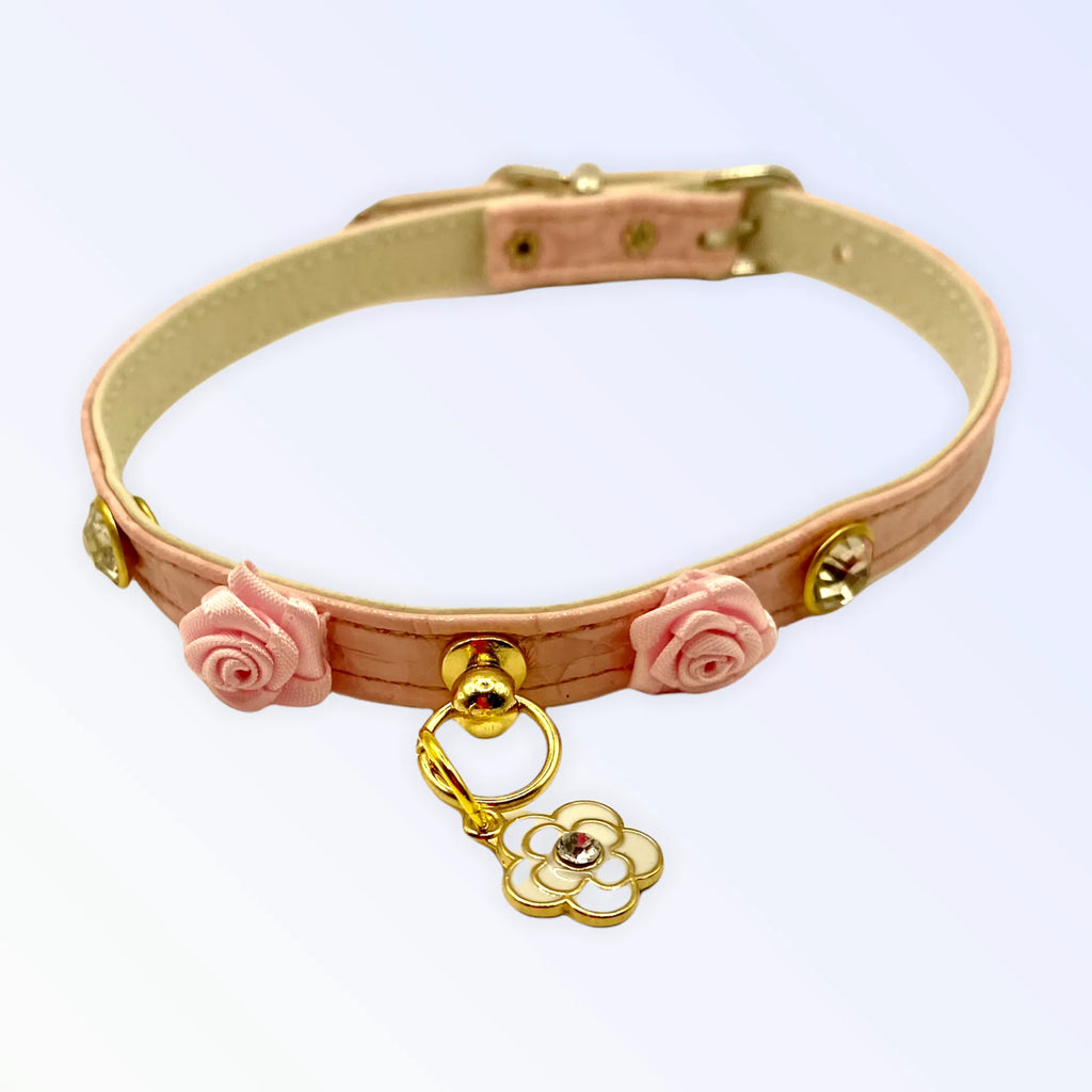 Rose Charm Dog Collar – Rhinestone Romantic Boutique Style