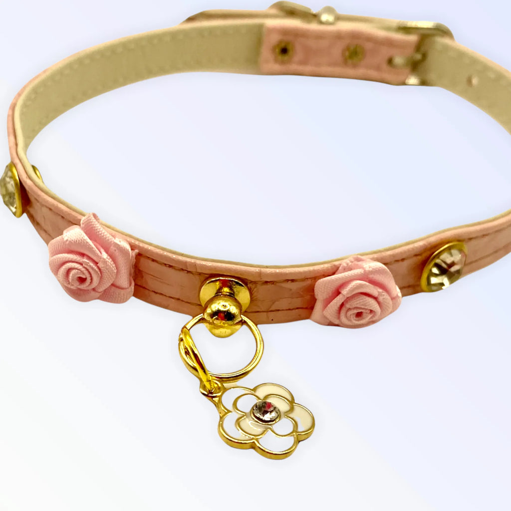 Rose Charm Dog Collar – Rhinestone Romantic Boutique Style