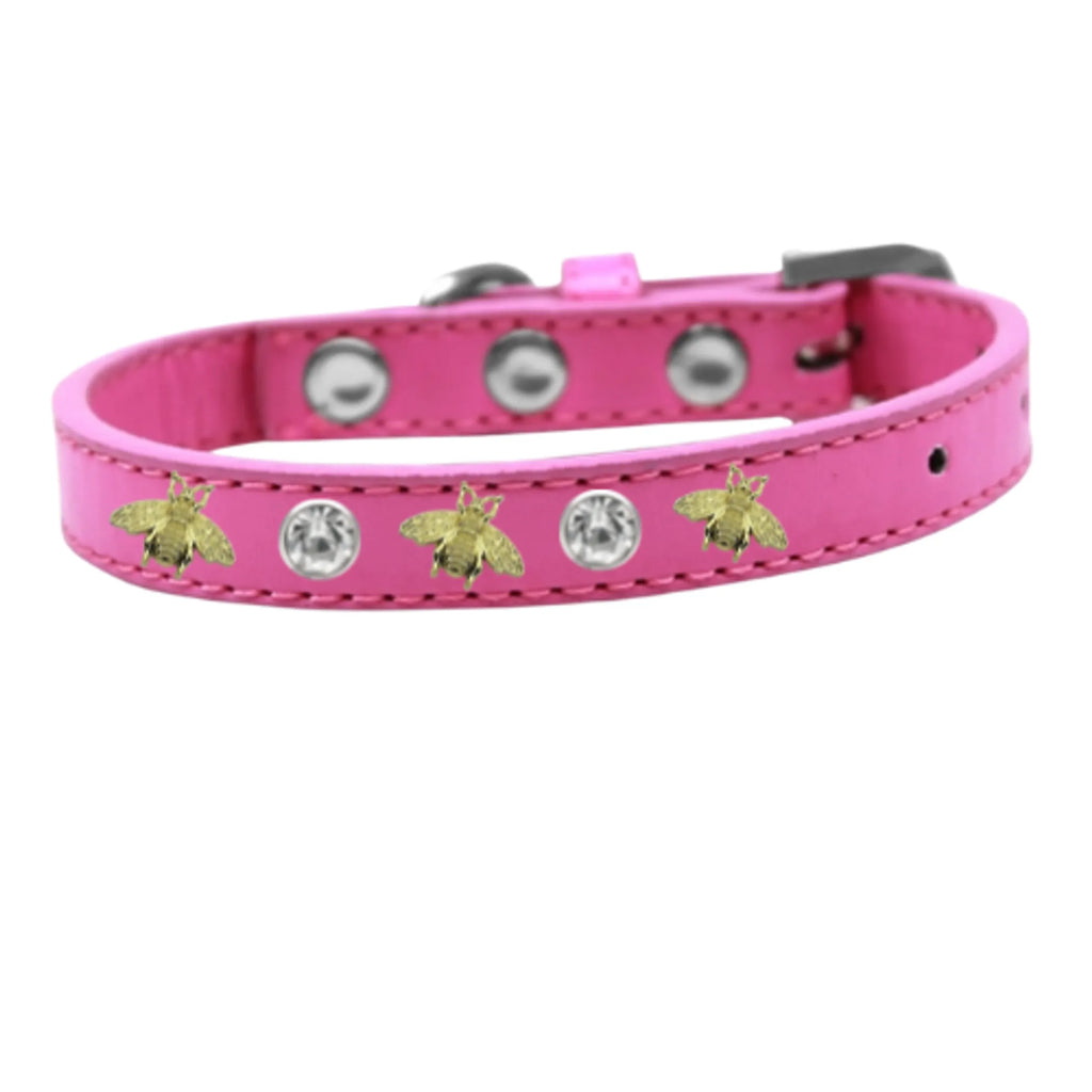 Studded Bee Dog Collar – Rhinestone Vegan Leather Style